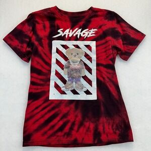 Prime Threads Kids Red Black Tie Dye Savage Bear Graphic T-Shirt L 14/16